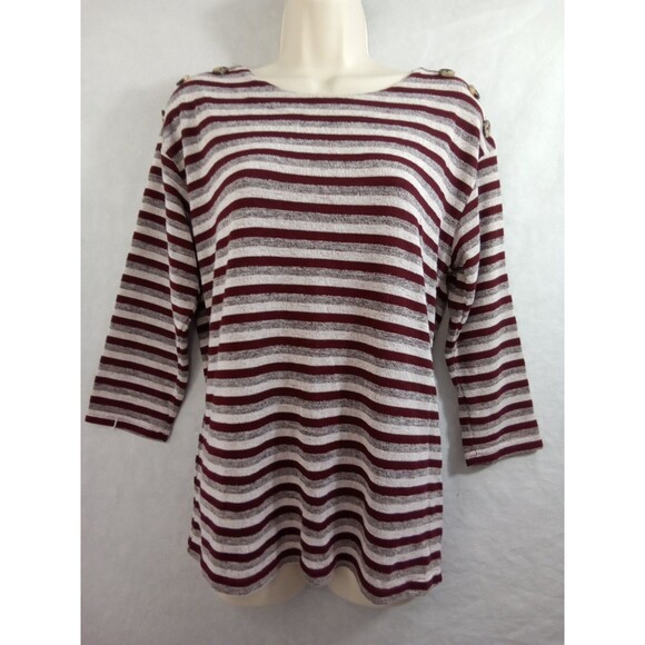Christopher & Banks Womens Medium 3/4 Sleeve Striped Pullover Burgundy Blouse - Picture 1 of 9